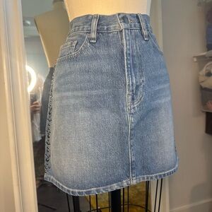 Frame Denim Light Blue Mini Skirt with Stud Accents
